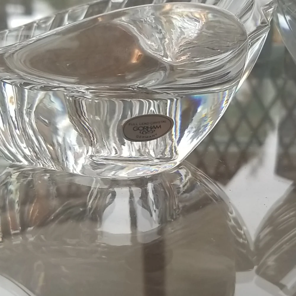 Gorham heart crystal candle holders, pair